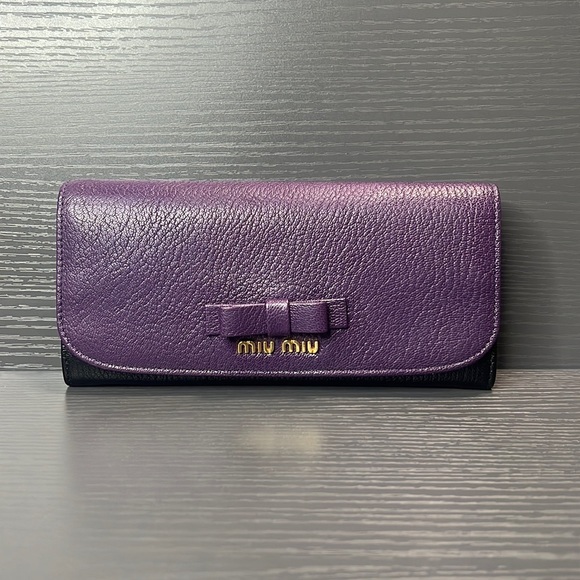 Miu Miu Handbags - Rare Miu Miu Madras Bicolore Purple + Black Leather Wallet
